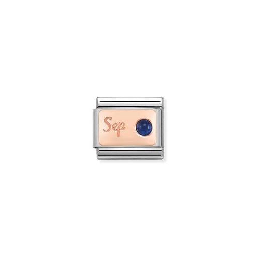 Nomination Classic Link September sapphire birthstone charm on rose-gold plate engraved Sep, stainless steel, for Composable Nomination bracelets