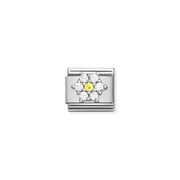 Nomination Classic Link flower in silver with white and yellow cubic zirconia – charm for Nomination Bracelets.