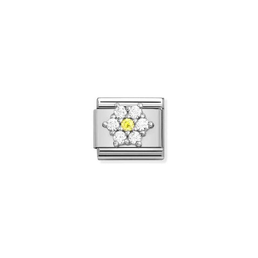 Nomination Classic Link flower in silver with white and yellow cubic zirconia – charm for Nomination Bracelets.