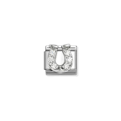 Nomination Classic Link with sterling-silver horseshoe set with white cubic zirconia on stainless steel.