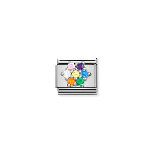 Nomination Classic Link rainbow flower in silver with coloured cubic zirconia – charm for Nomination Bracelets.