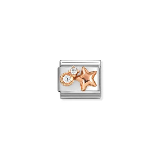 Nomination Classic Link star with two white cubic zirconia in bonded rose gold, Composable bracelet charm