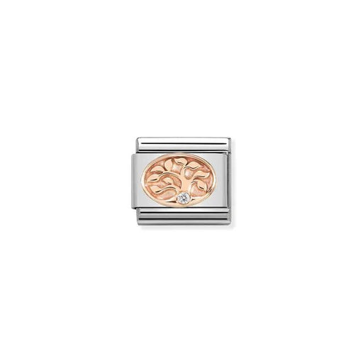 Nomination Classic Link with rose-gold Tree of Life and white cubic zirconia on stainless steel