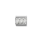 Nomination Classic Link with trilogy of white cubic zirconia in silver setting on stainless steel, compatible with Composable Nomination bracelets