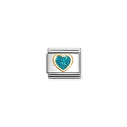 Nomination Classic Link with yellow-gold heart filled with turquoise glitter