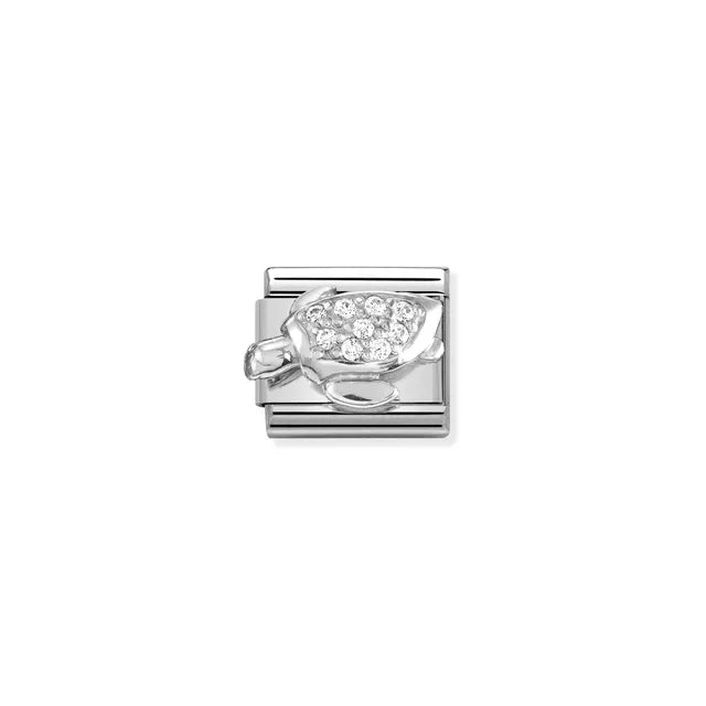 Nomination Classic Link turtle in sterling silver with white cubic zirconia, Composable bracelet charm