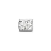 Nomination Classic Link with duo of white cubic zirconia in silver setting on stainless steel, compatible with Composable Nomination bracelets