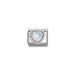 Close-up of Nomination White CZ Heart Classic Link with sterling-silver beaded setting and faceted 5x5mm stone