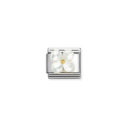 Nomination Classic stainless-steel link featuring a white mother of pearl flower with bonded yellow-gold centre.
