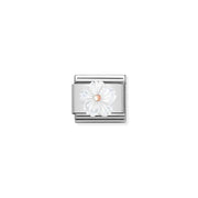 Nomination Classic Link charm with white mother of pearl flower and rose-gold centre on stainless steel for Composable bracelet.
