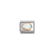 Nomination Classic Link with white synthetic opal teardrop, left drop, rose-gold bezel on stainless steel