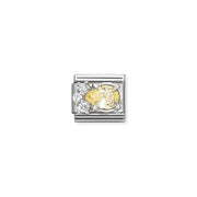 Nomination Classic Link with yellow teardrop cubic zirconia and white CZ cluster in sterling-silver setting on stainless steel, for Composable Nomination bracelets