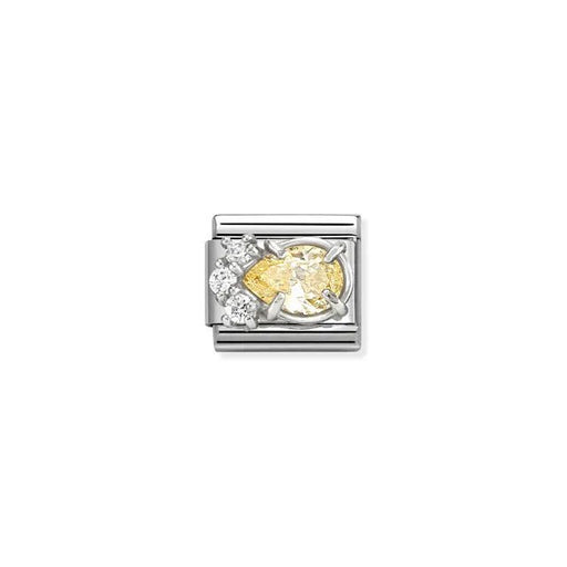 Nomination Classic Link with yellow teardrop cubic zirconia and white CZ cluster in sterling-silver setting on stainless steel, for Composable Nomination bracelets