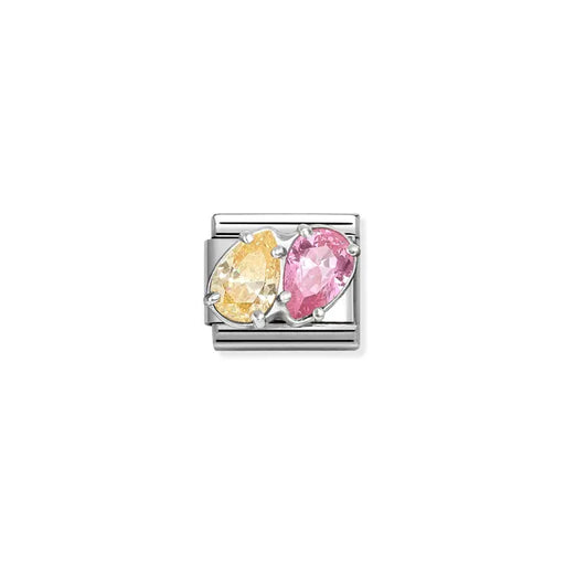 Nomination Classic Link Yellow Pink Twin Drops cubic zirconia charm