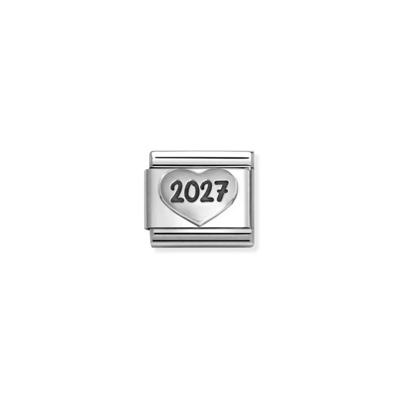 Nomination Classic oxidised silver heart charm engraved with the year 2027