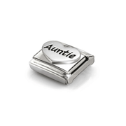 Angled view of Nomination oxidised sterling silver Auntie heart charm
