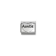 Nomination Classic oxidised silver heart charm engraved with the word Auntie