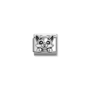 Nomination Classic oxidised silver cat charm with detailed kitten face and paws