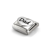Angled view of Nomination oxidised sterling silver Dad heart charm