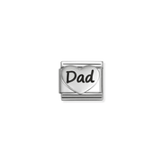 Nomination Classic oxidised silver heart charm engraved with the word Dad
