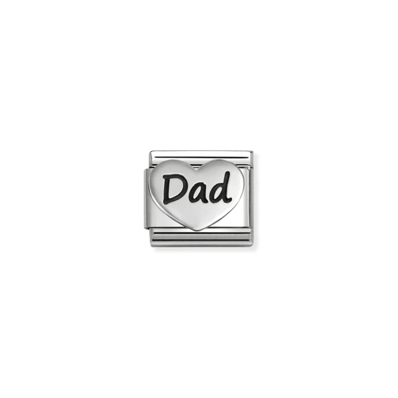 Nomination Classic oxidised silver heart charm engraved with the word Dad