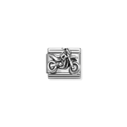 Nomination Classic oxidised silver motocross bike charm with detailed motorcycle design