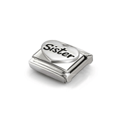 Angled view of Nomination oxidised sterling silver Sister heart charm
