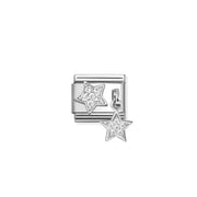 Nomination Classic Pendant Link with twin white CZ pavé stars in sterling silver on stainless steel