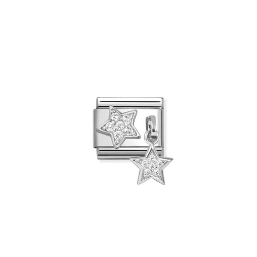 Nomination Classic Pendant Link with twin white CZ pavé stars in sterling silver on stainless steel