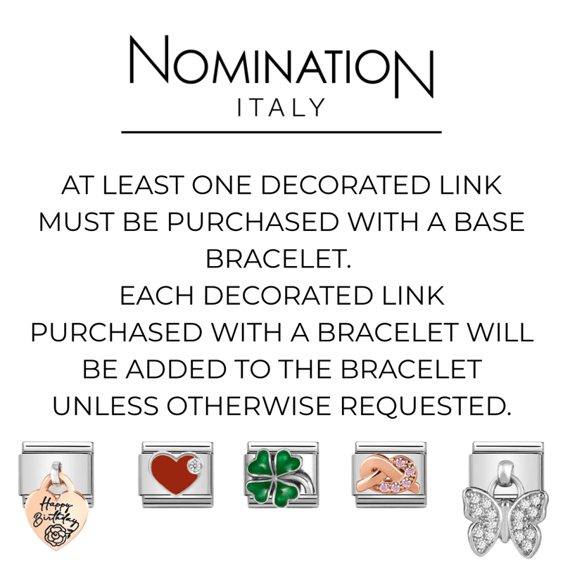 Nomination notice: at least one decorated Link must be purchased with a base bracelet; links are added unless requested.