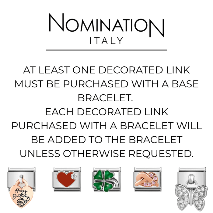 Nomination notice: at least one decorated Link must be purchased with a base bracelet; links are added unless requested.