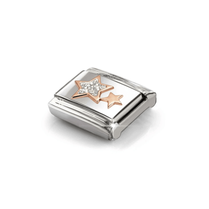 Nomination Classic rose gold stars charm with silvery glitter enamel