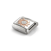 Angled view of Nomination rose gold glitter sun Composable charm
