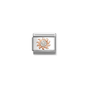 Nomination Classic rose gold sun charm with silvery glitter enamel