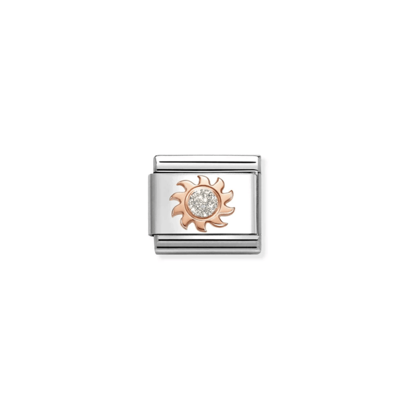 Nomination Classic rose gold sun charm with silvery glitter enamel
