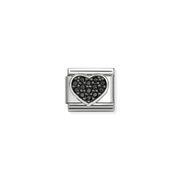 Nomination Classic silver heart charm with black Cubic Zirconia, front view