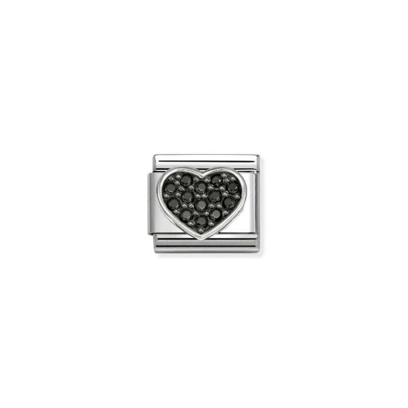 Nomination Classic silver heart charm with black Cubic Zirconia, front view