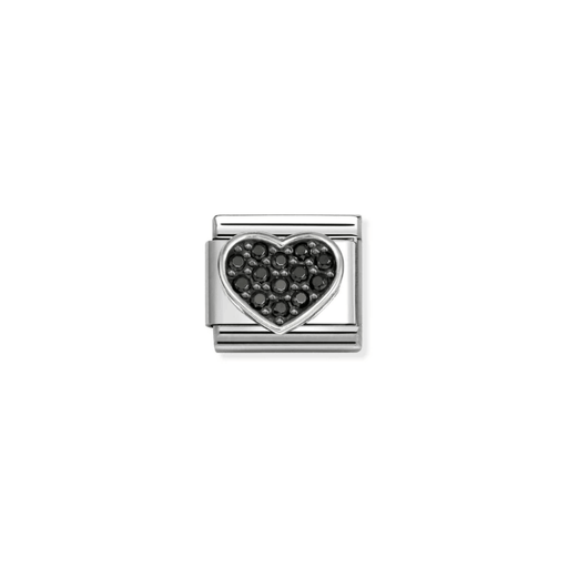 Nomination Classic silver heart charm with black Cubic Zirconia, front view