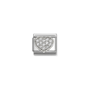 Nomination Classic silver heart charm decorated with sparkling white cubic zirconia