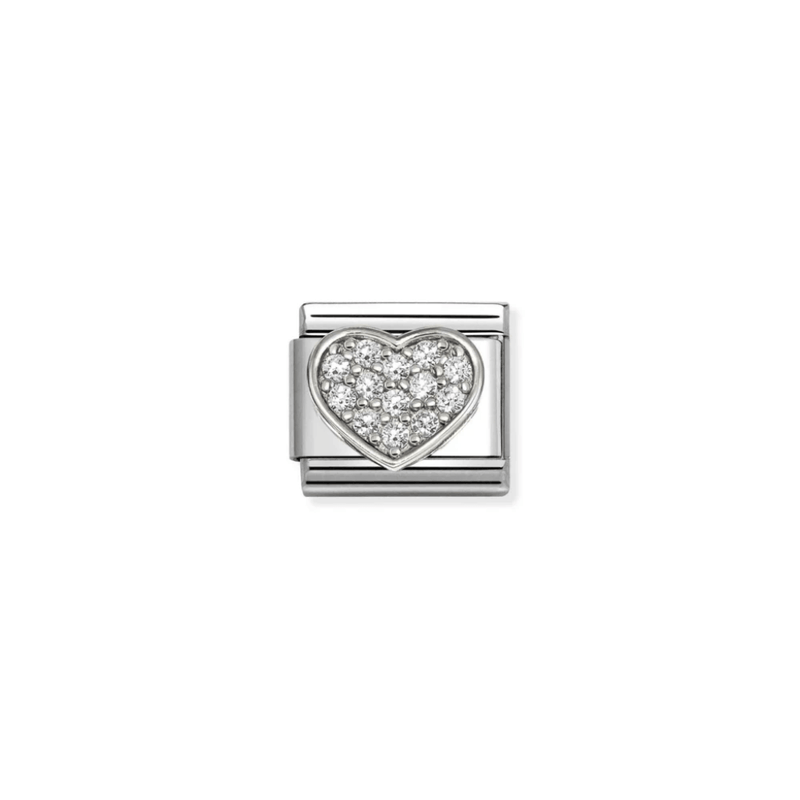Nomination Classic silver heart charm decorated with sparkling white cubic zirconia