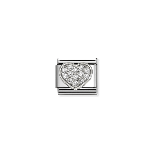 Nomination Classic silver heart charm decorated with sparkling white cubic zirconia