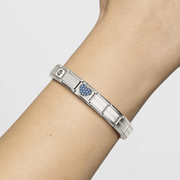 Nomination light blue Cubic Zirconia heart charm worn on a Classic Composable bracelet
