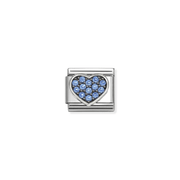 Nomination Classic silver heart charm with light blue Cubic Zirconia, front view