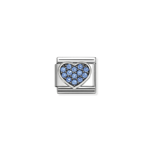 Nomination Classic silver heart charm with light blue Cubic Zirconia, front view