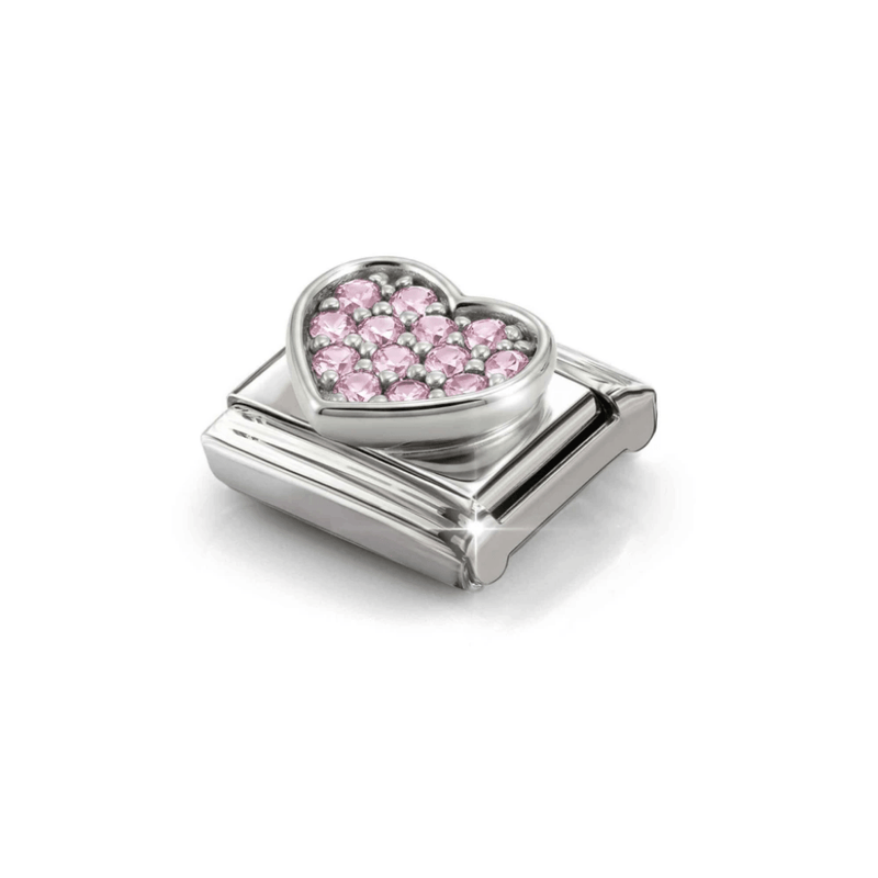 Nomination silver and pink cubic zirconia heart charm on a Classic Composable bracelet