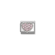 Nomination Classic silver heart charm decorated with sparkling pink cubic zirconia