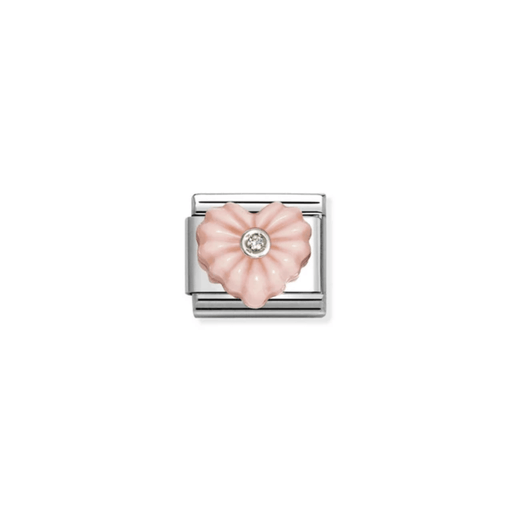 Nomination Classic silver charm with sculpted pink stone heart and Cubic Zirconia centre