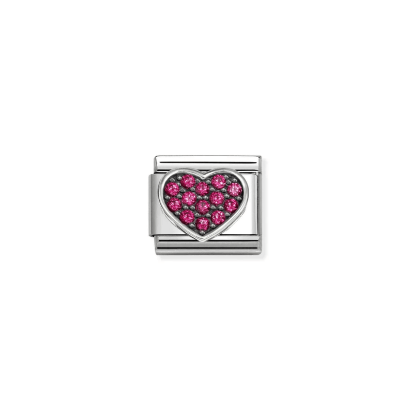Nomination Classic silver heart charm decorated with sparkling red cubic zirconia