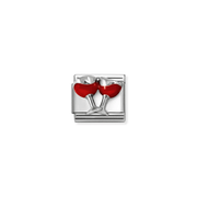 Nomination Classic silver charm with two red enamel wine glasses