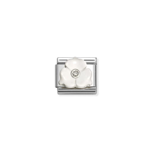 Nomination Classic silver charm with three-petal white stone flower and Cubic Zirconia centre